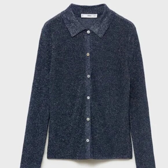 Mango Lurex Knitted Shirt in Night Blue NWT, size XS - Picture 1 of 5